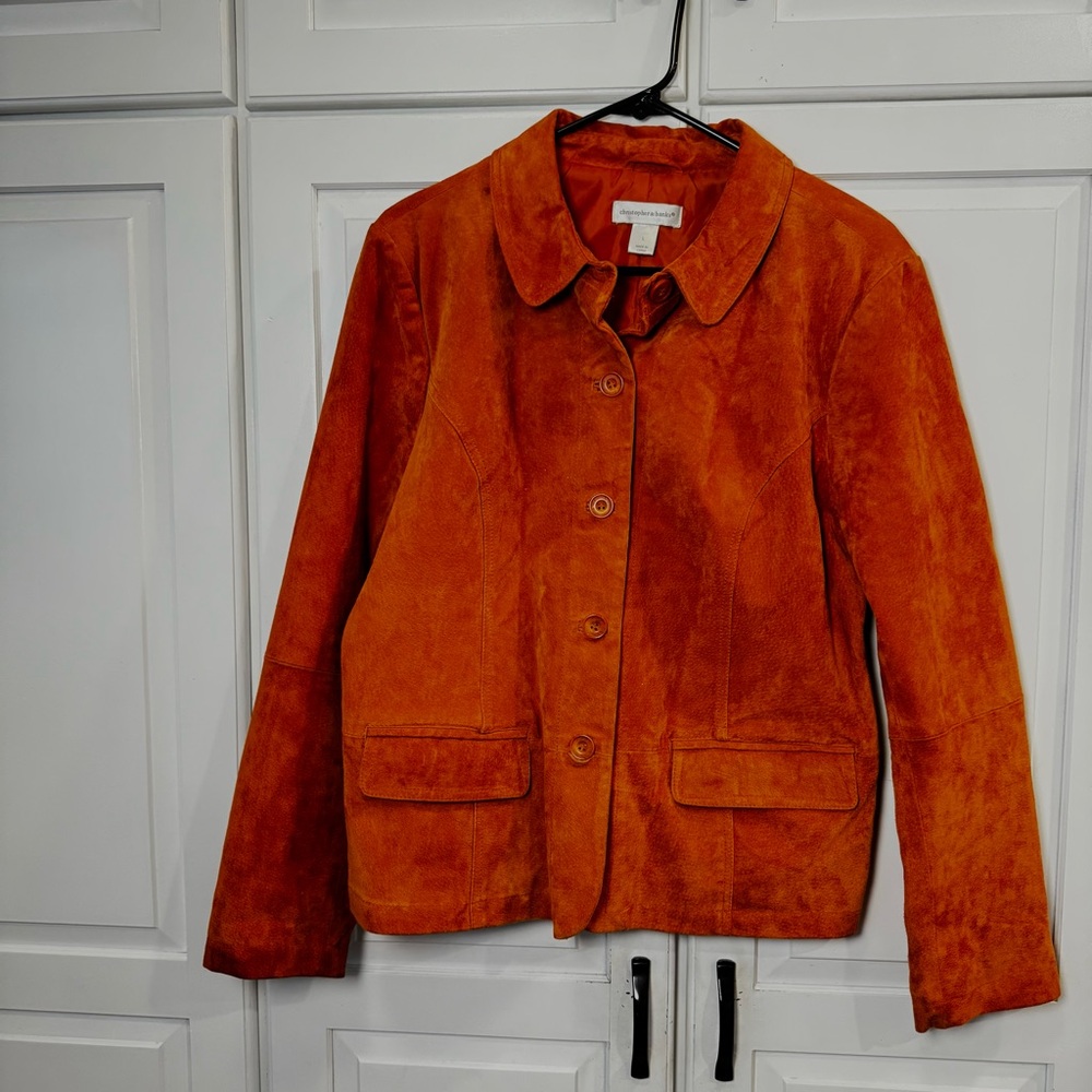 Christopher & Banks 100% Suede Leather Orange‎ Jacket.  Size Large - Picture 2 of 11